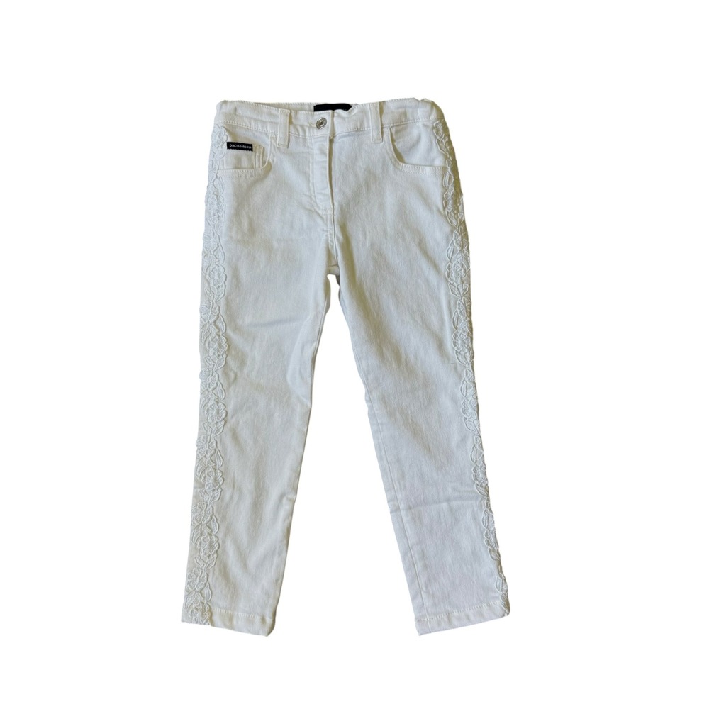 Dolce & Gabbana Girls White Lace Trim Denim Jeans Made in Italy Size 6 L51F89